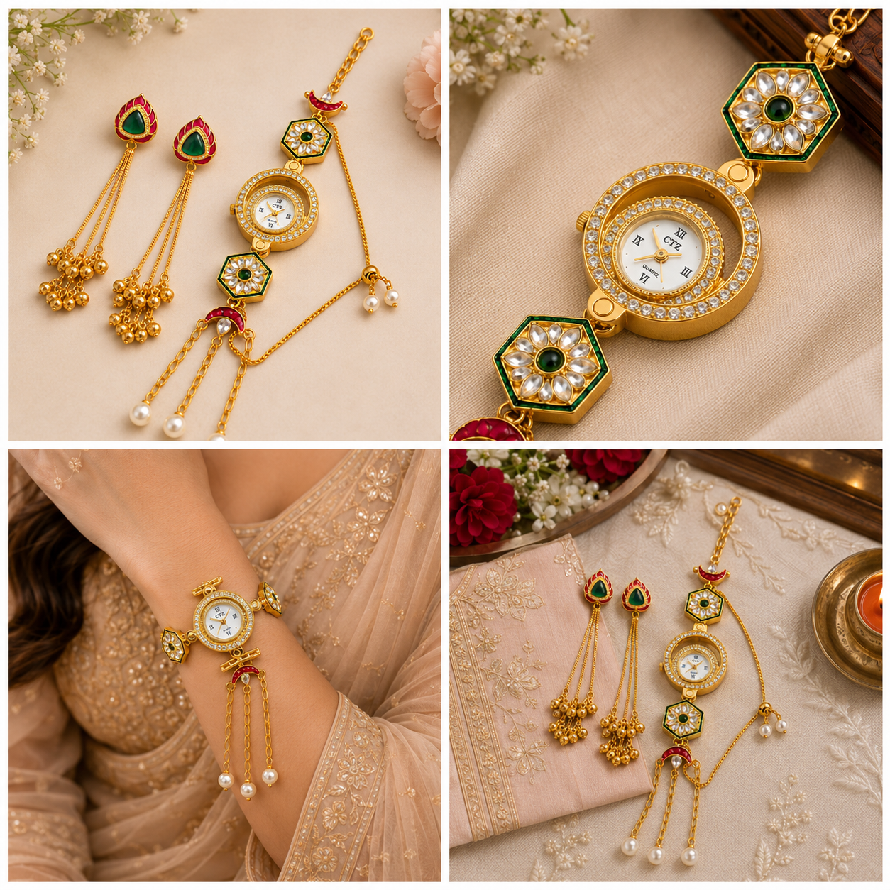 Kashmiri Traditional Watch & Matching Earrings Combo Set for Women | Stylish Ethnic Gift | Fashion Accessories