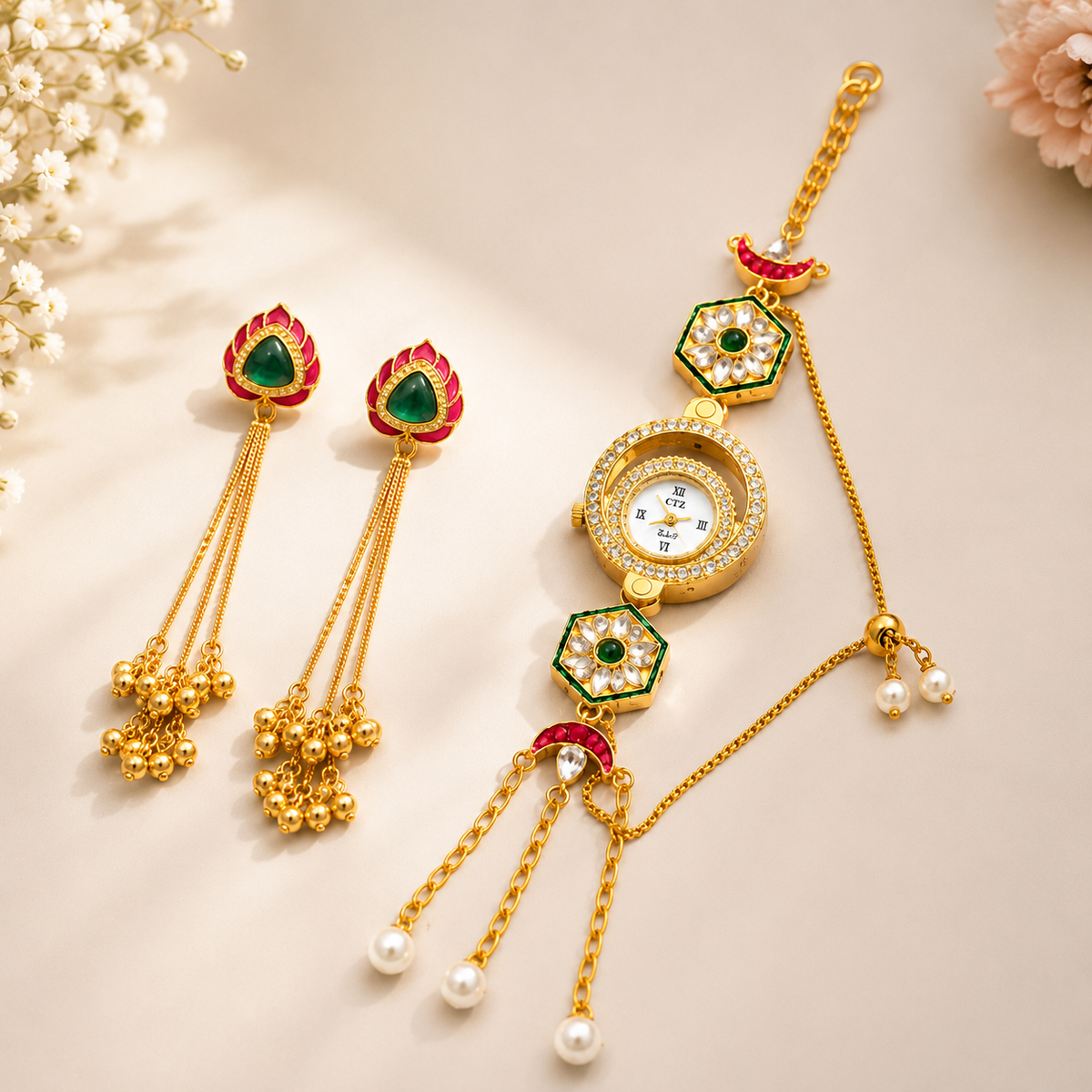Kashmiri Traditional Watch & Matching Earrings Combo Set for Women | Stylish Ethnic Gift | Fashion Accessories